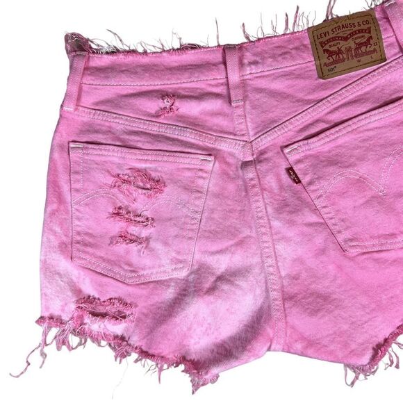 Levi’s 501 Barbie Pink Distressed Frayed Cut Off Shorts - Picture 8 of 12